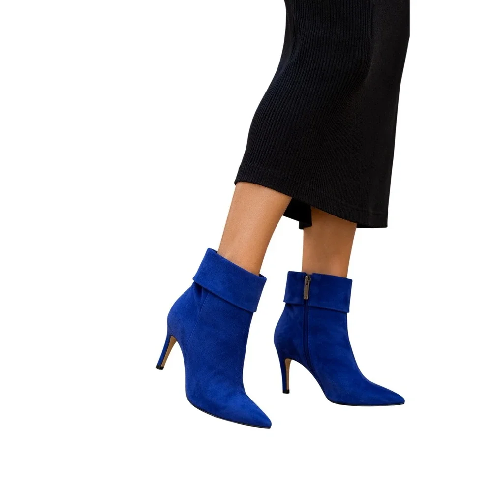 Nine West Gemms Blue Fold Over Pointed Toe Booties Size 6 NWOB